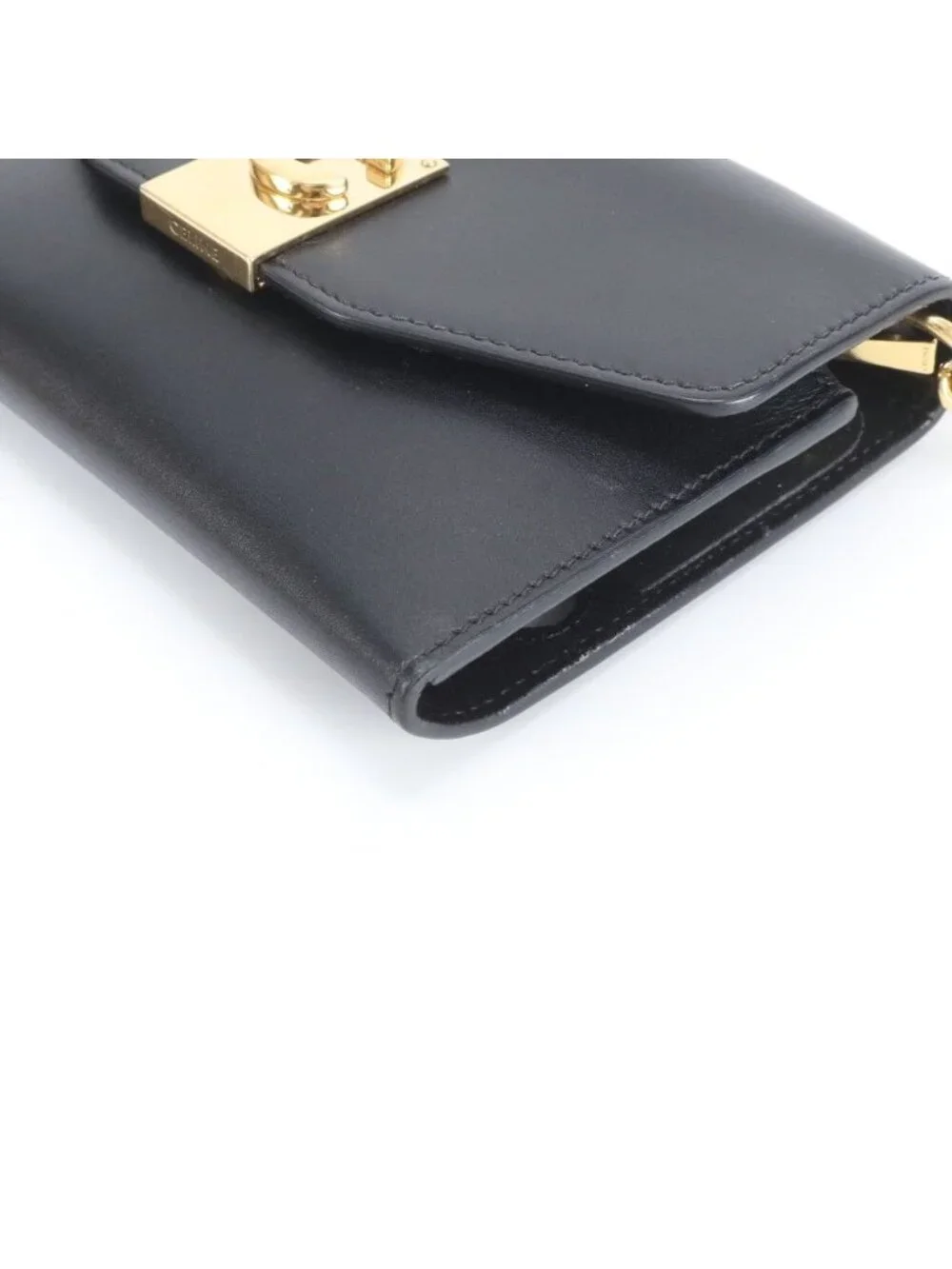 Celine Chain Shoulder Iphonex Cover Case Leather Smartphone Crossbody Black Gold - Picture 5 of 10
